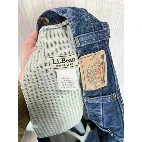 LL Bean Jeans Mens 42x29 Standard Fit Straight Medium Denim Suspender Buttons - Picture 5 of 8